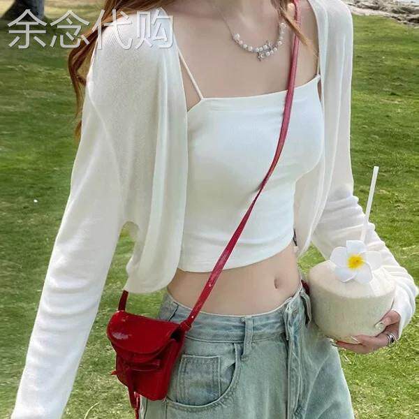 冰丝针织开衫外搭白色防晒衣女夏季薄款吊带裙坎肩罩衫空调衫外套