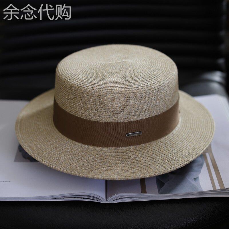 夏季新款草帽海边遮阳防紫外线平沿帽男女百搭防晒太阳帽平顶大头
