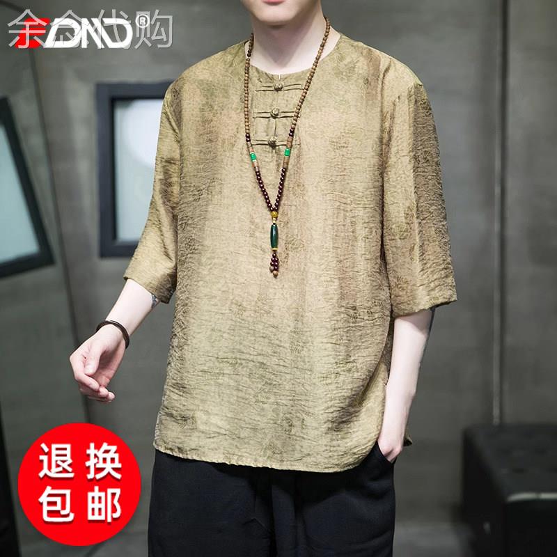 中国风亚麻男士短袖T恤2026新款夏季薄款棉麻汉服唐装新中式男装