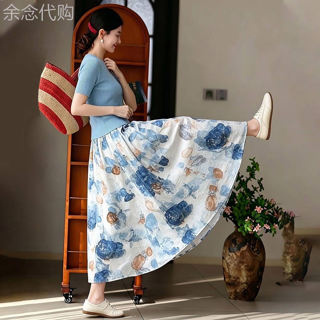 气质蓝色上衣半身裙子两件套女2026夏季小个子高级感巨好看一整套
