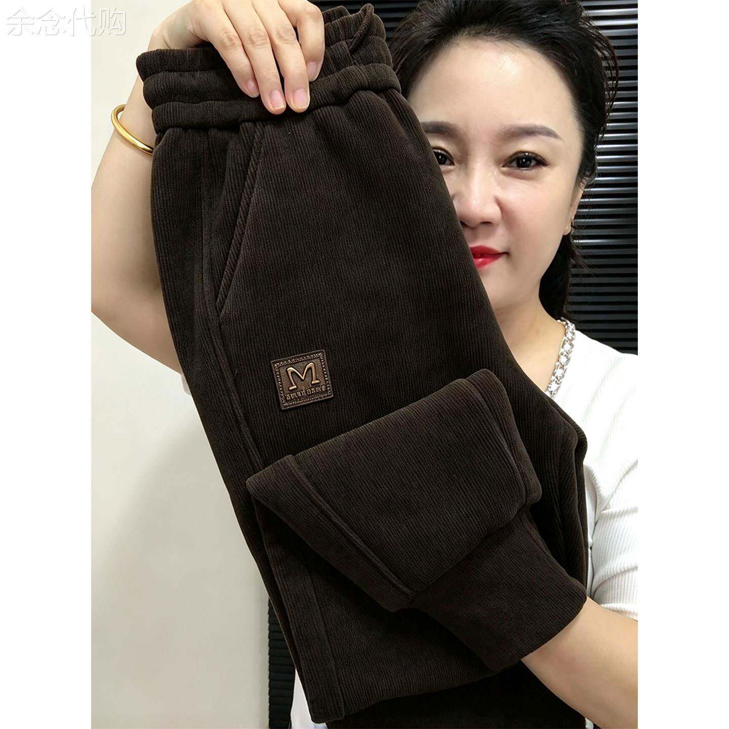 咖啡色束脚哈伦裤女秋冬欧货加绒加厚高腰显瘦卫裤时尚百搭休闲裤