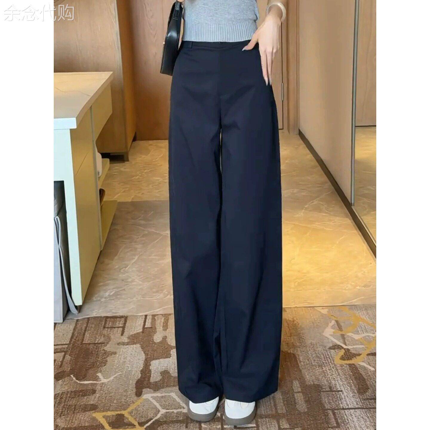 Canary Kiss藏青色高腰西装裤女2026夏新款筒宽松显瘦休闲宽裤