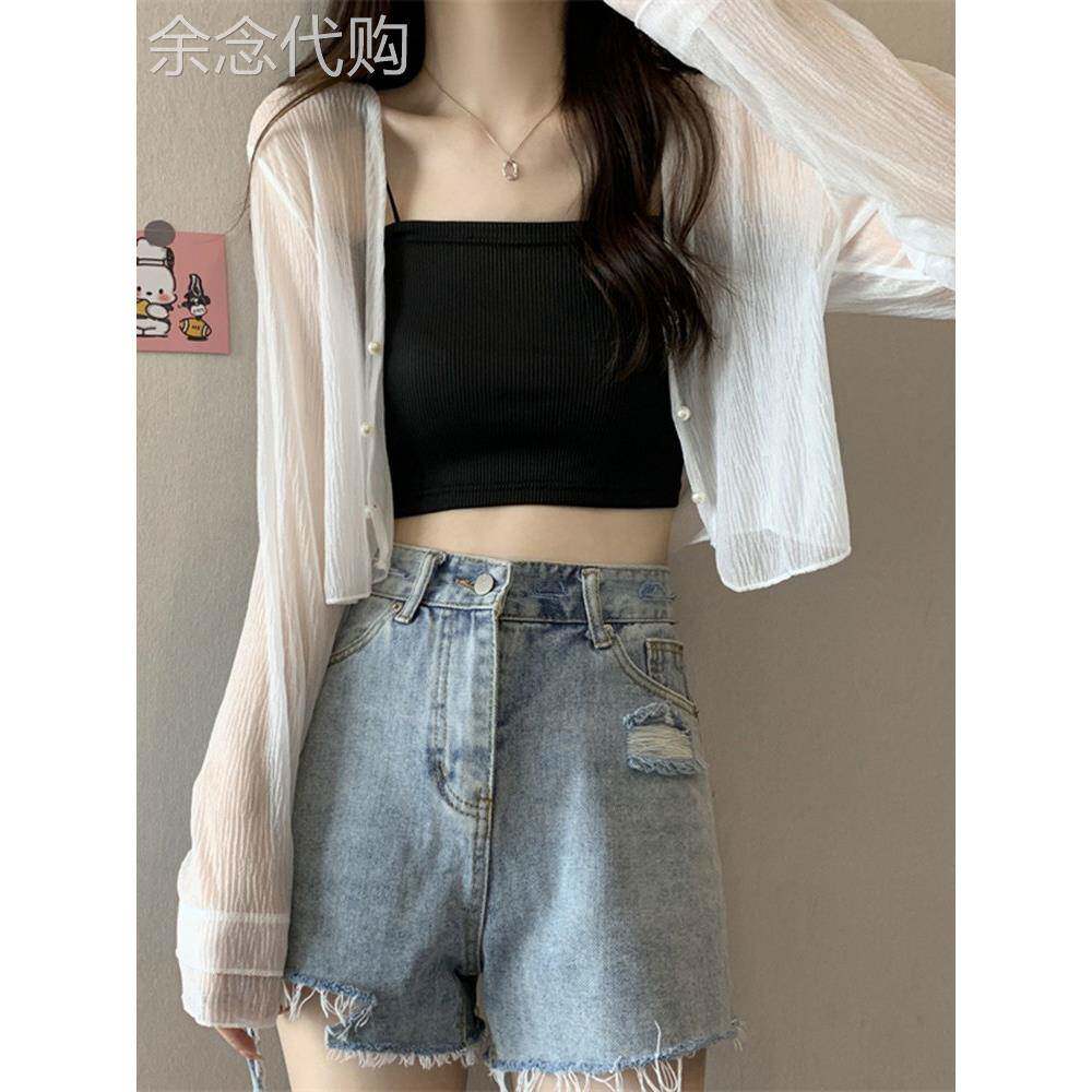 白色冰丝针织开防晒衫外套女夏季超仙外搭配吊带裙披肩罩衫上衣薄