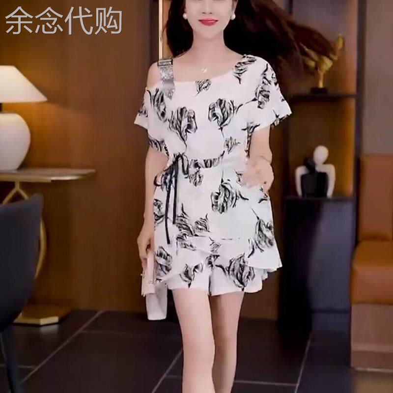 休闲套装裙女夏季2025年新款韩版洋气时尚减龄雪纺短袖短裤两件套
