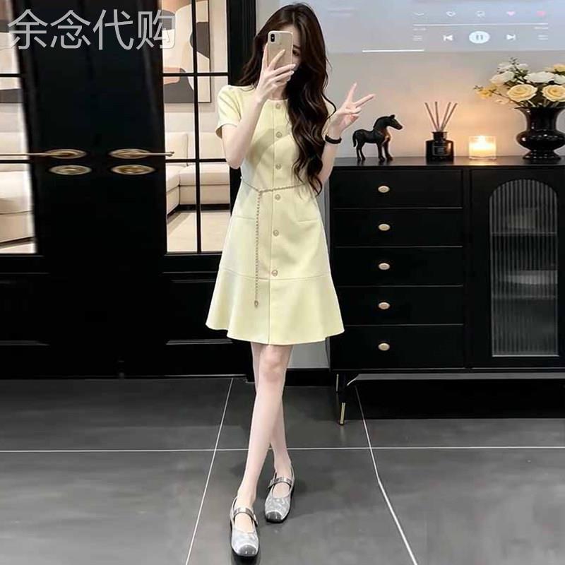 香港代购法式短袖洋装女夏新款洋派收腰高级感小个子温柔风裙子