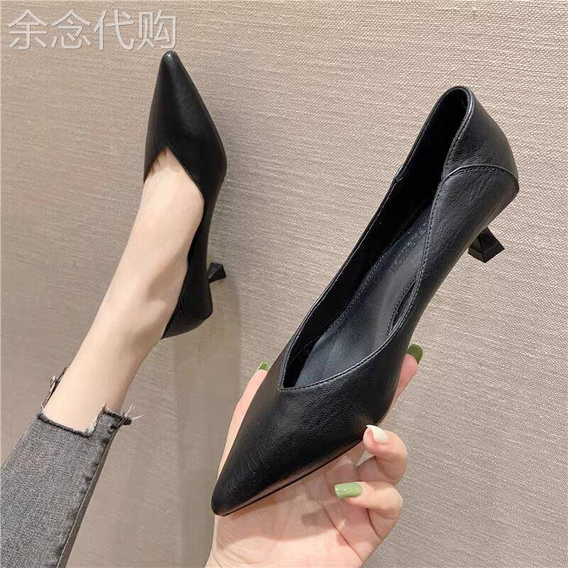 低跟浅口单鞋女2026年春季新款百搭软皮工作鞋职业尖头细跟高跟鞋