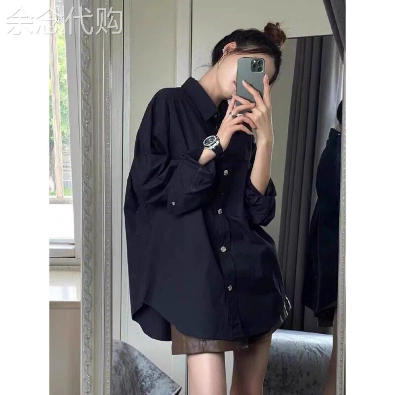黑色高级感穿搭长袖衬衫女士2025春秋新款宽松显瘦大尺码胖妹妹衬