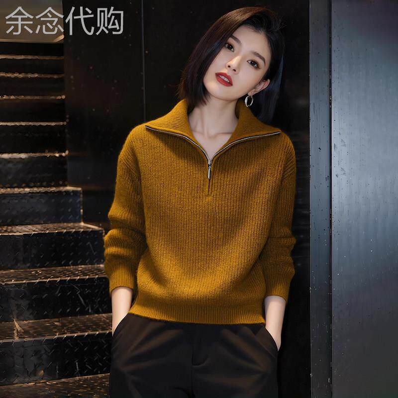 设计感时尚毛衣女半拉链加厚翻领针织衫2026秋季新款今年流行爆款