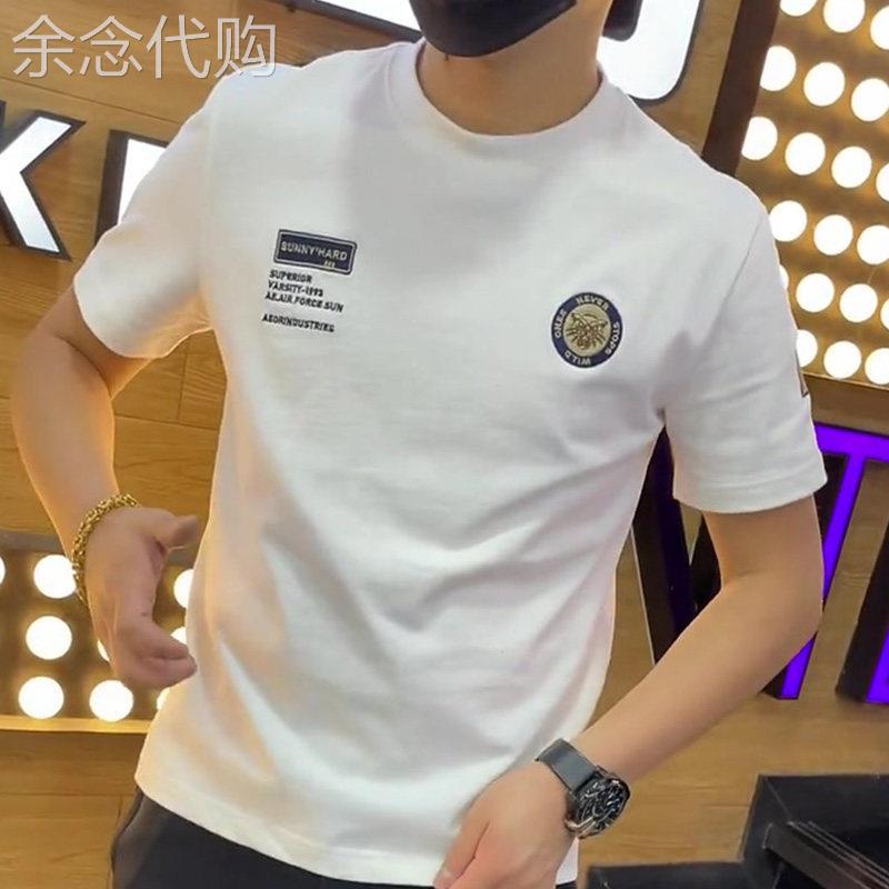 短袖T恤男夏季潮牌圆领修身印花上衣男士韩版百搭休闲纯棉体恤衫