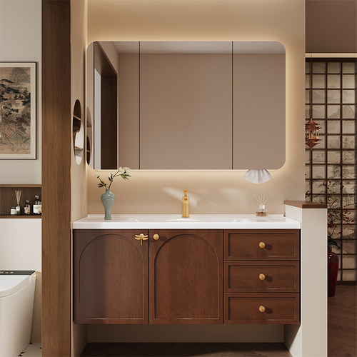 格思莉橡胶木烤漆浴室柜组合