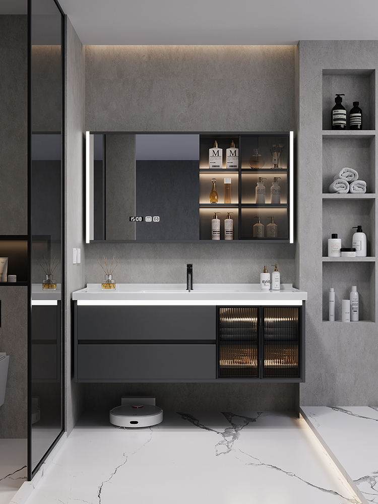 Modern minimalist bathroom cabinet combination bathroom ceramic integrated washstand wash face wash face light luxury wash basin set