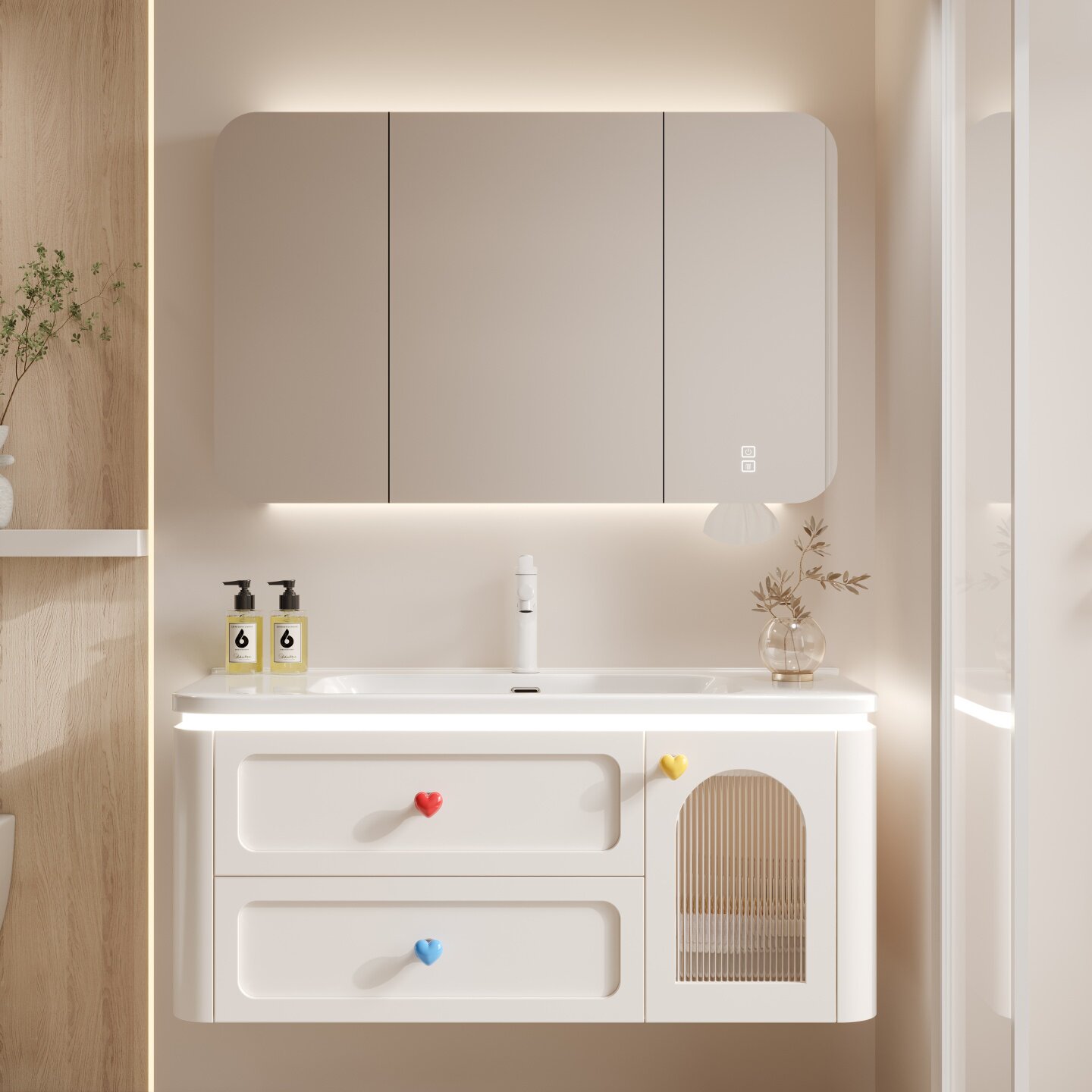 多巴胺浴室柜陶瓷一体盆法式轻奢风卫生间洗脸盆柜组合洗漱台套装