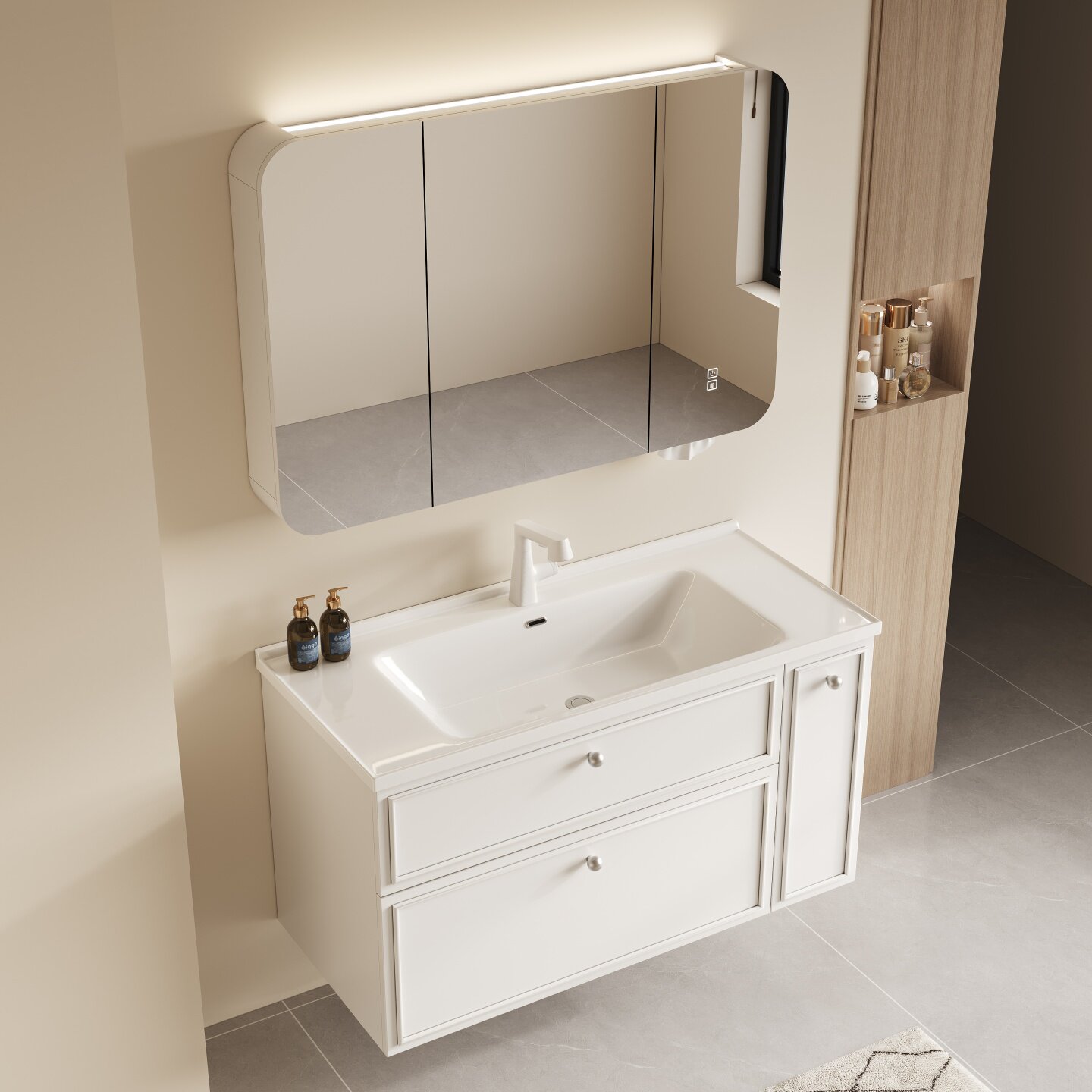 拉篮浴室柜组合陶瓷一体盆洗手盆柜洗脸盆柜洗漱台卫生间卫浴套装