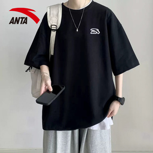 半袖 安踏简约短袖 宽松大码 新款 青少年学生纯棉休闲T t恤男2025夏季