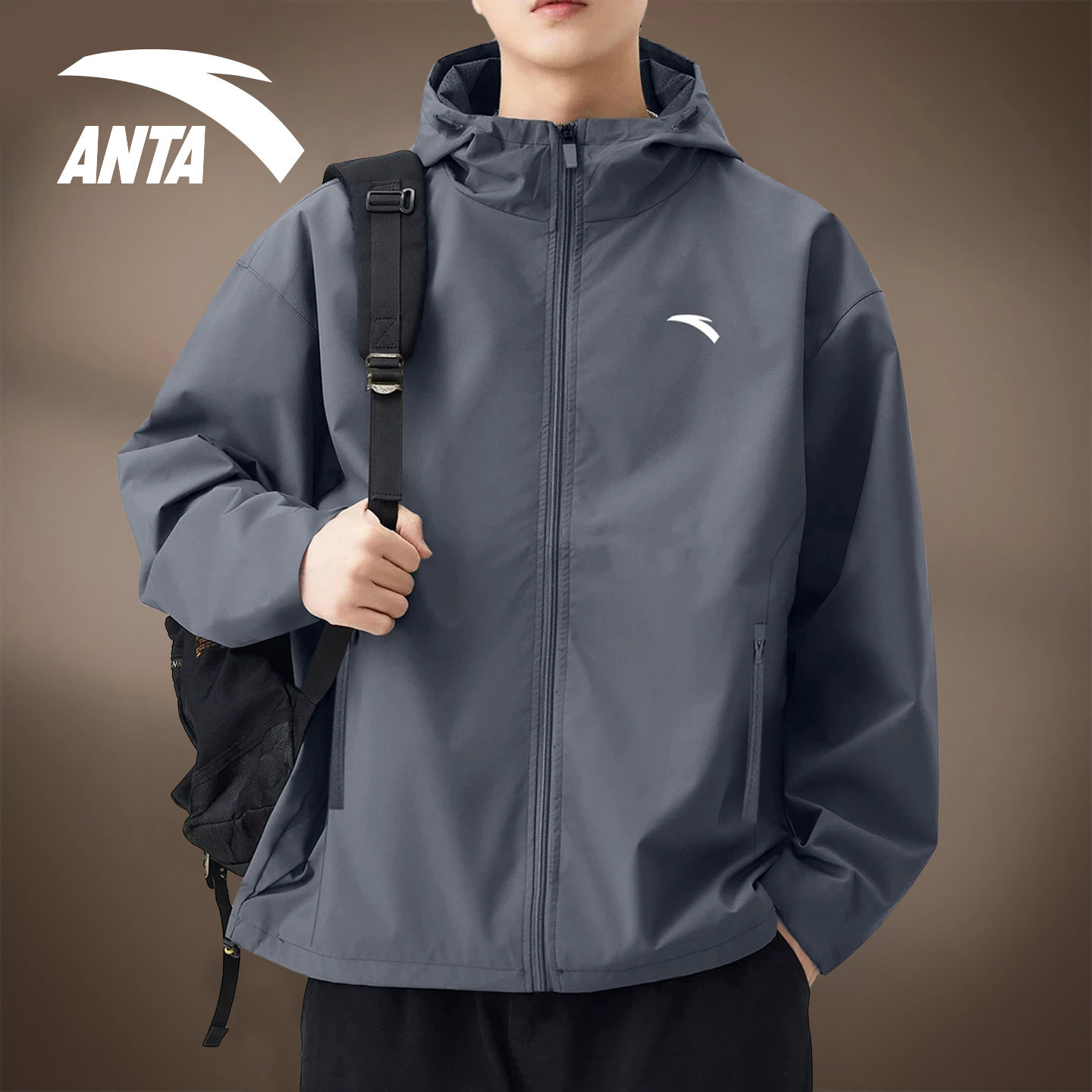 安踏男款外套连帽防风夹克男2026春季新款宽松大码官网旗舰运动服