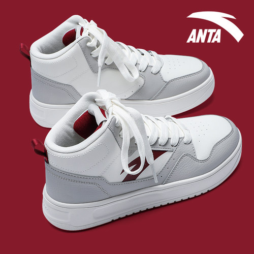 安踏高帮板鞋女厚底增高小白鞋