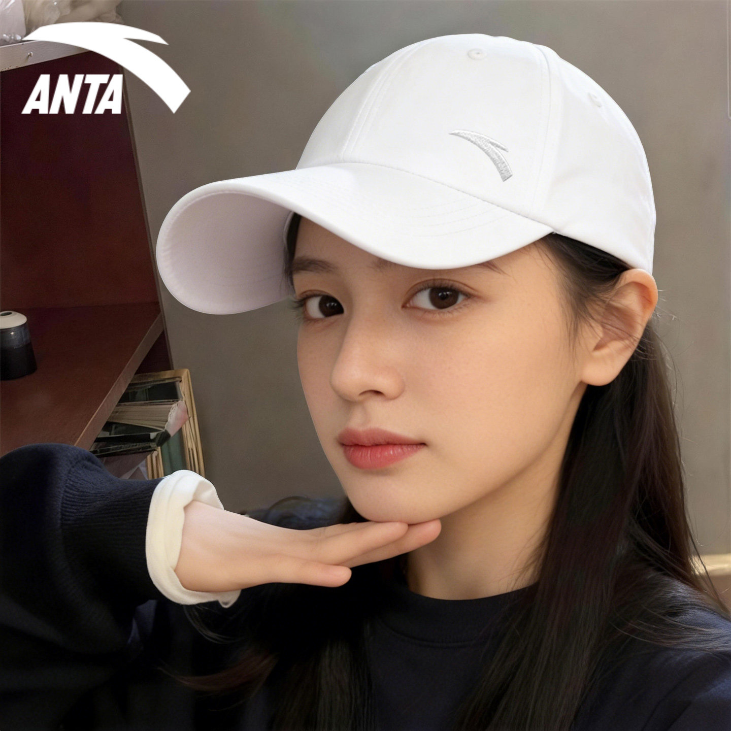 安踏运动帽经典LOGO黑白帽子图片
