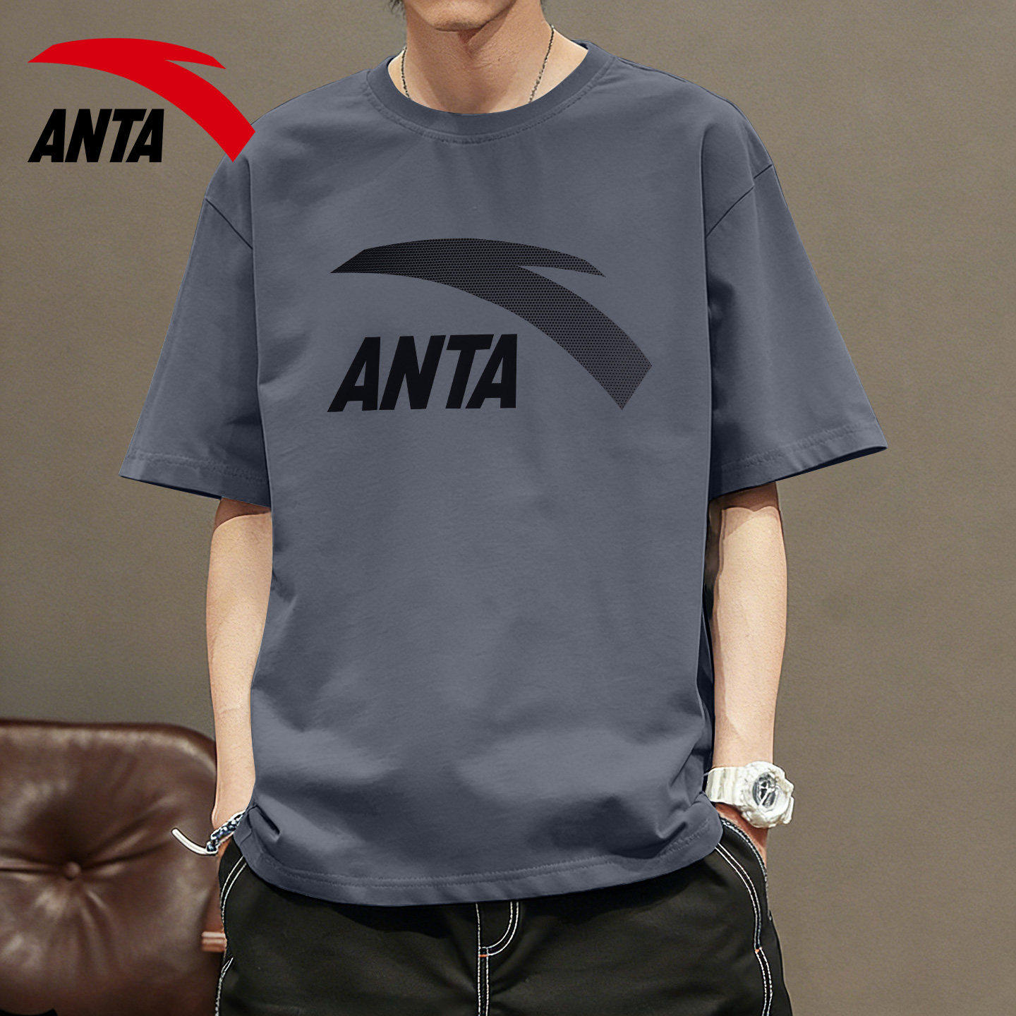 安踏短袖t恤男2026夏季新款官方正品运动上衣休闲半袖灰色体恤衫