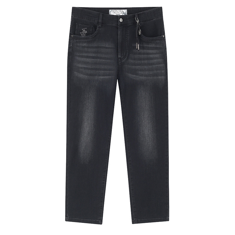 比华利保罗夏季新款男士桑蚕丝复古修身直筒九分裤牛仔裤