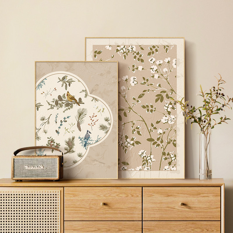 法式奶油风装饰画 画花鸟中古风客厅桌面摆画 画覆古电视斗柜原木,家居饰品,现代装饰画,淘宝优惠券,粉丝福利购,淘宝优惠卷