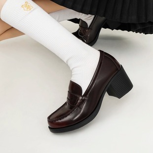 1920 高跟乐福鞋 栗原熊6.5CM2025新款 粗跟增高日系擦色jk制服鞋