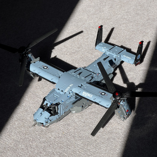 大型鱼鹰运输机积木军事直升机拼装模型高难度巨大型男生摆件玩具