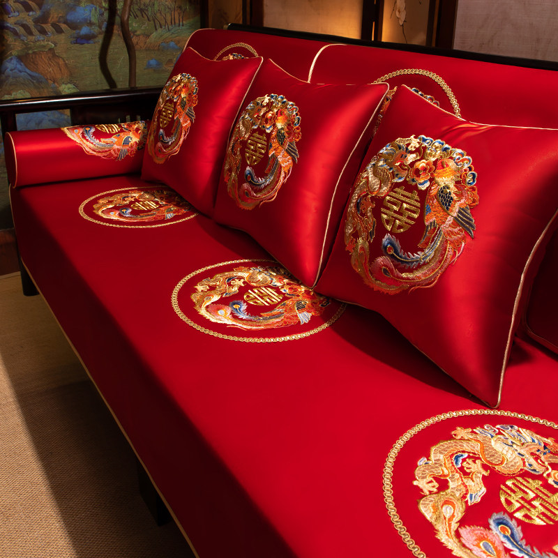 新中式婚庆沙发盖巾红木沙发坐垫套罩红色喜庆结婚盖布四季通用,居家布艺,沙发垫,淘宝优惠券,粉丝福利购,淘宝优惠卷