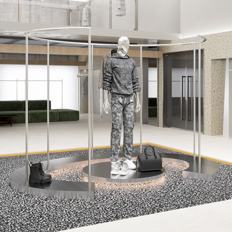 服装店展示架中间摆放落地式不锈钢中岛挂衣服架子女装店陈列货架