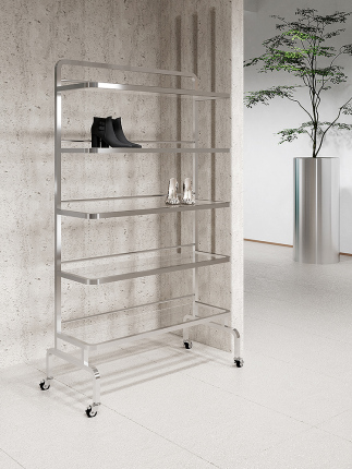 Shoe Store Shoe Rack Display Stand, Floor-Standing Island-Style Stainless Steel Clothing Store Shoe and Bag Display Shelf, Mobile Storage Rack