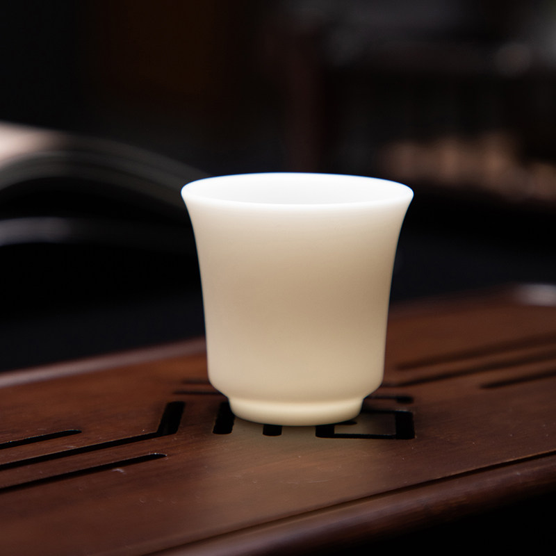 德化陶瓷【单茶杯满40ml纯白哑光】高纯羊脂玉瓷马蹄杯小容量_虎窝淘