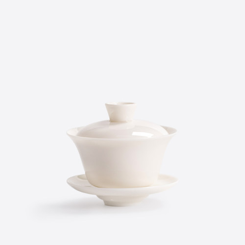 德化陶瓷羊脂玉三才盖碗单个泡茶