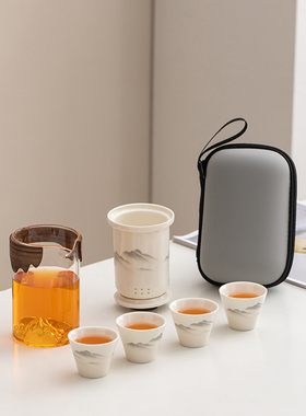 德化陶瓷【快客杯】水墨江山1壶4杯/旅行茶具/一体收纳/便携随身