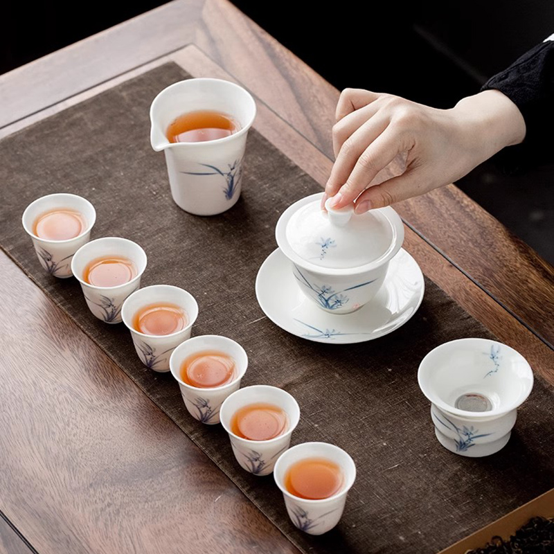 德化陶瓷茶具套装青花手绘