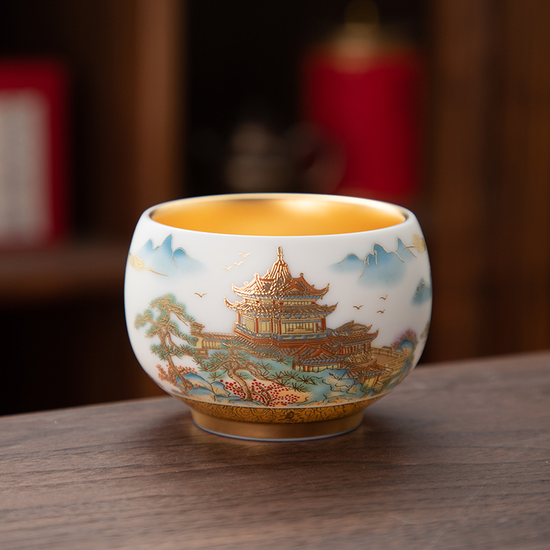 德化陶瓷鎏金贴花茶杯