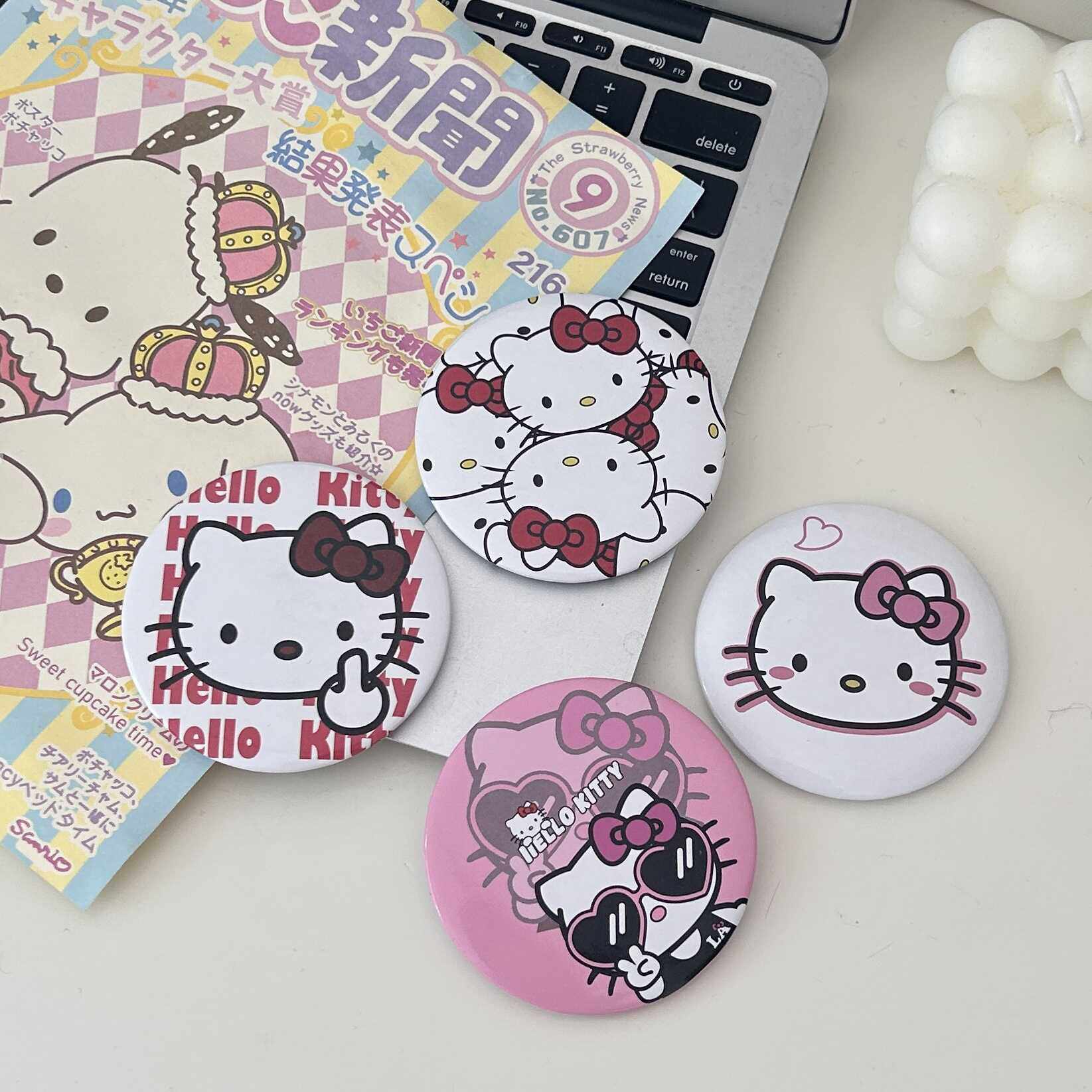 ins风凯蒂猫卡通创意小圆镜凯蒂猫镜子化妆镜便携随身补妆小圆镜