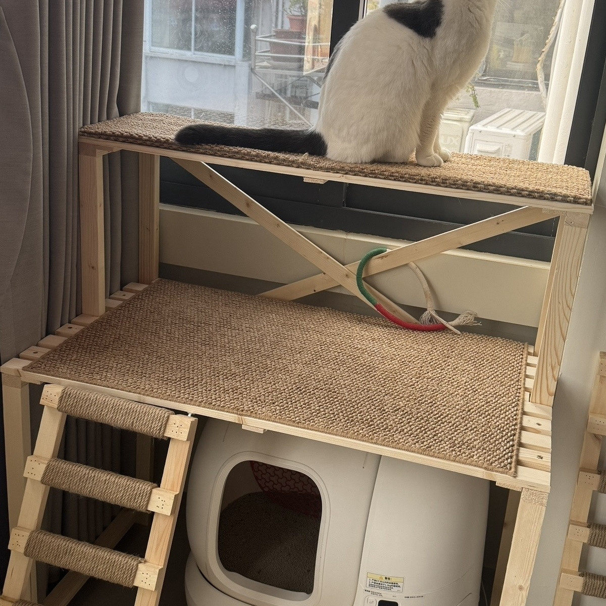 实木猫砂盆架多层置物爬