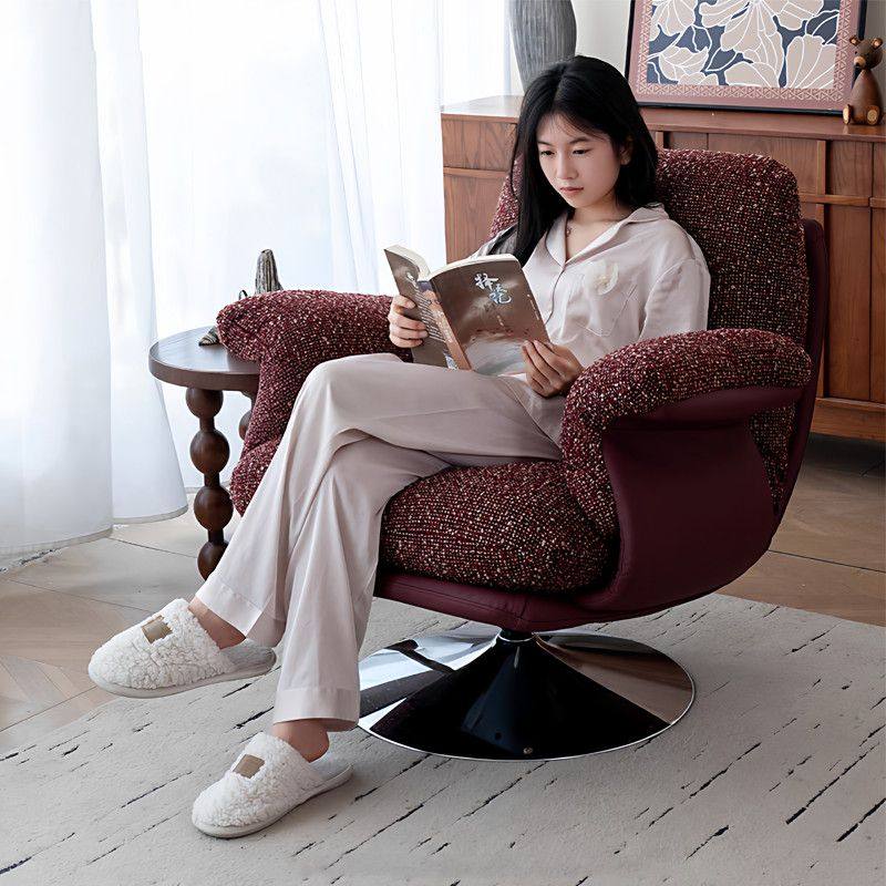 意式极简风皮质沙发椅可拆洗布艺复古单人沙发椅客厅阳台懒人转椅