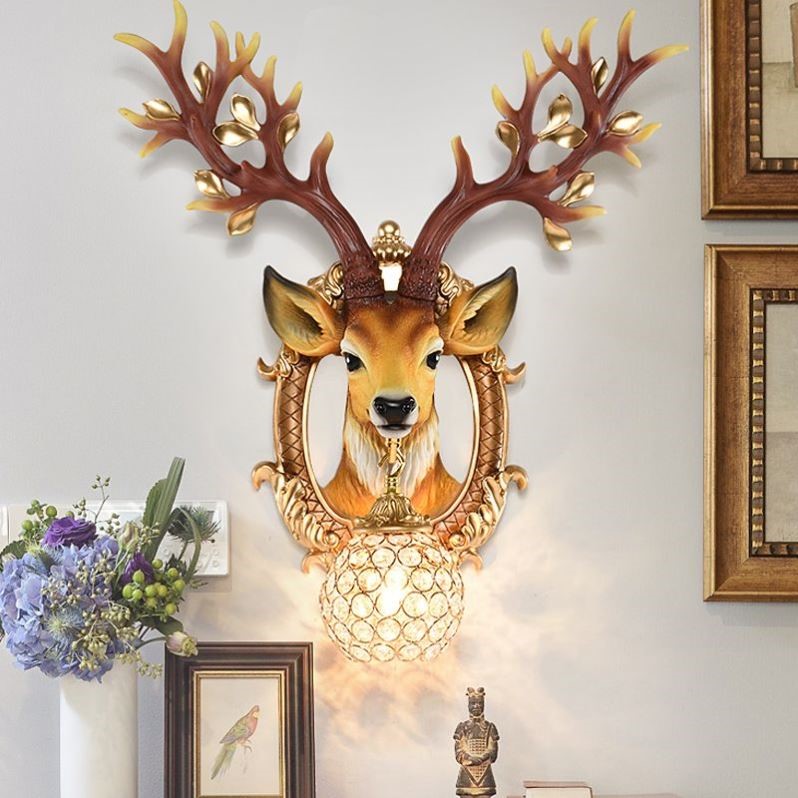 招财鹿角壁灯北欧客厅电视墙背景墙床头个性创意鹿头墙壁灯装饰品-封面