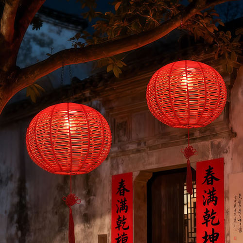 太阳能大红灯笼2026新款新年装饰大门挂件阳台装饰氛围防水挂灯