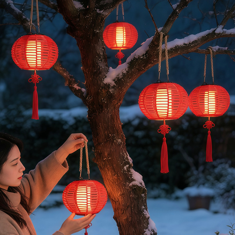 新年太阳能户小灯笼吊灯新年家用别墅庭院红灯笼氛围灯阳台挂饰灯