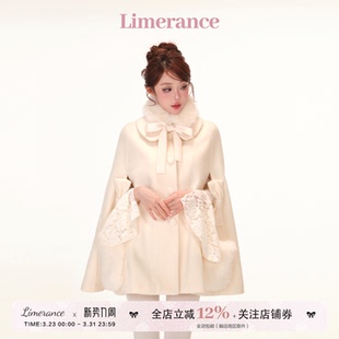 东京恋人 富贵千金风夹棉斗篷大衣可拆卸毛毛口袋秋冬毛毛围脖款