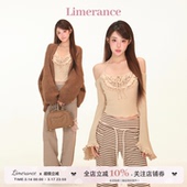 春秋 套装 暖棕柔雾 荷叶边挂脖一字肩针织上衣慵懒风软糯毛衣开衫