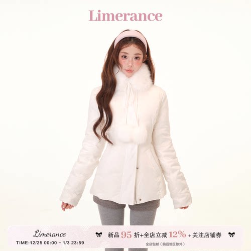 暖岛雪夜 90白鸭绒中长款收腰立领羽绒服自带手套毛毛围脖冬