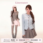 格纹包臀裙牛角扣百褶裙套装 甜氧织语 格纹撞色含羊毛针织开衫