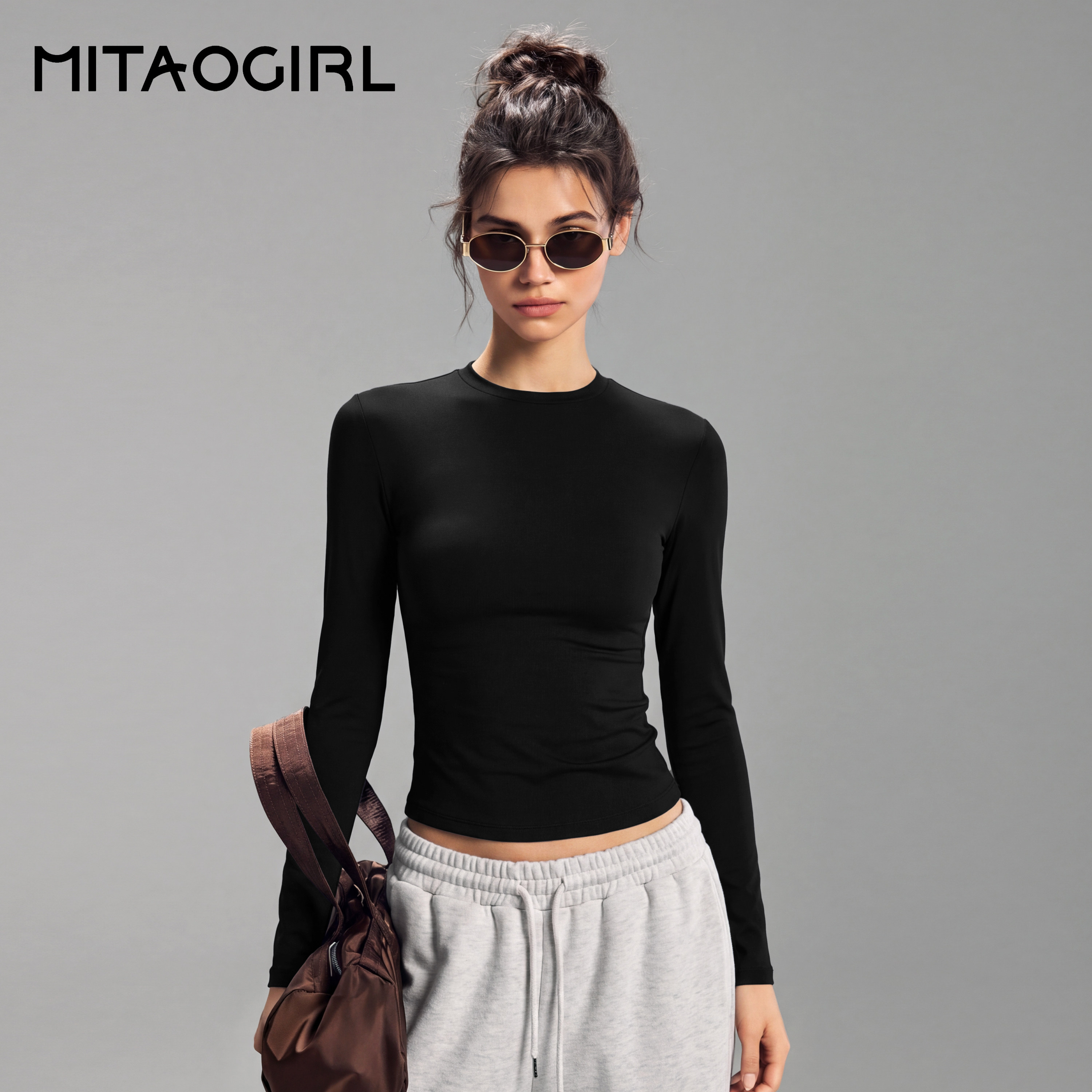 MITAOGIRL肯豆春秋季新款修身健身长袖T恤女士户外跑步训练瑜伽服