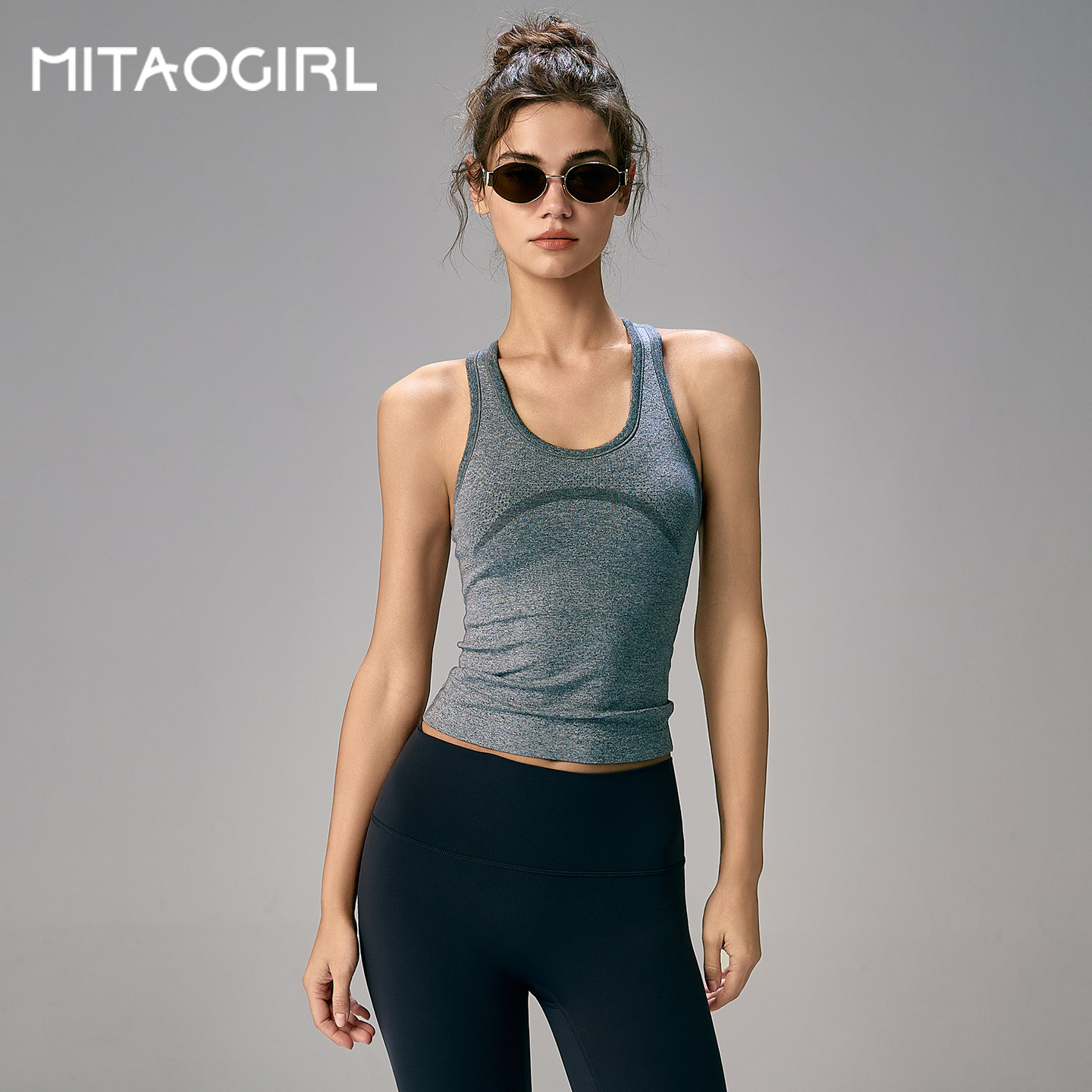 mitaogirl肯豆背心女速干运动上衣修身跑步瑜伽服工字美背健身衣