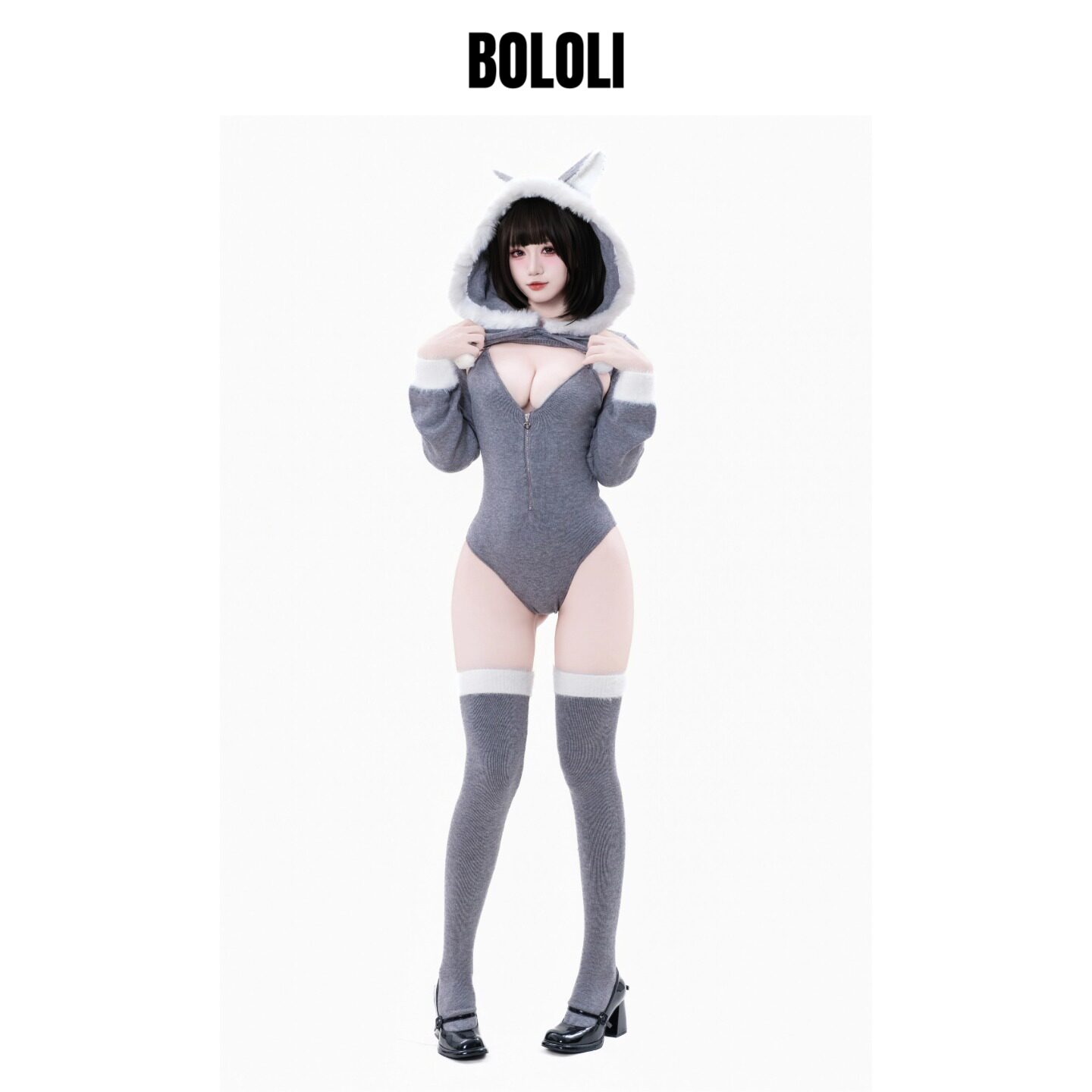 BOLOLI日本设计秋冬针织露背毛绒狼万圣节COSPLAY摄影会服装