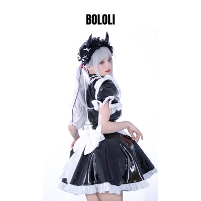 BOLOLI进口漆皮复古黑白女仆装