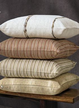 场iPower棉麻抱枕条纹渐变靠垫套抱枕客厅卧室沙发靠百搭方形腰枕