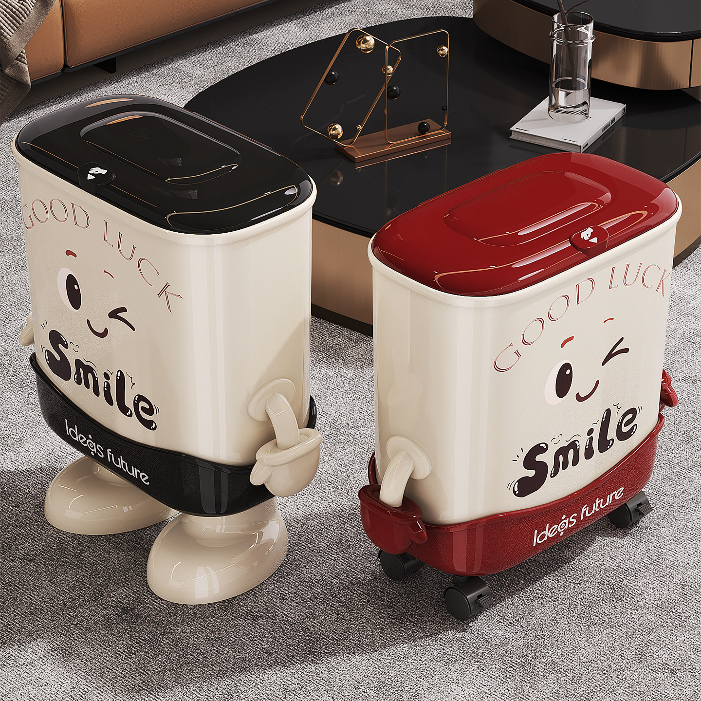 带轮垃圾桶家用客厅可爱高颜值纸桶可移动办公室卧室纸篓带盖内桶